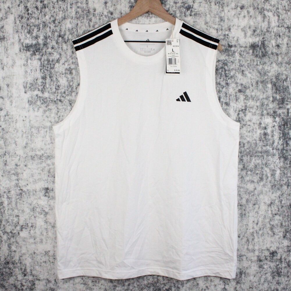 NEW Adidas Men's Sz L 3S CO SL White Sports Training Tank Top KS7814 Basketball